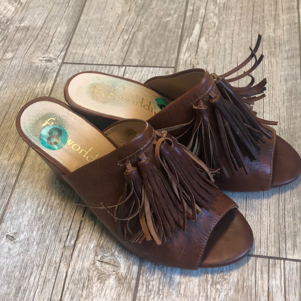 Open toe mules with tassels